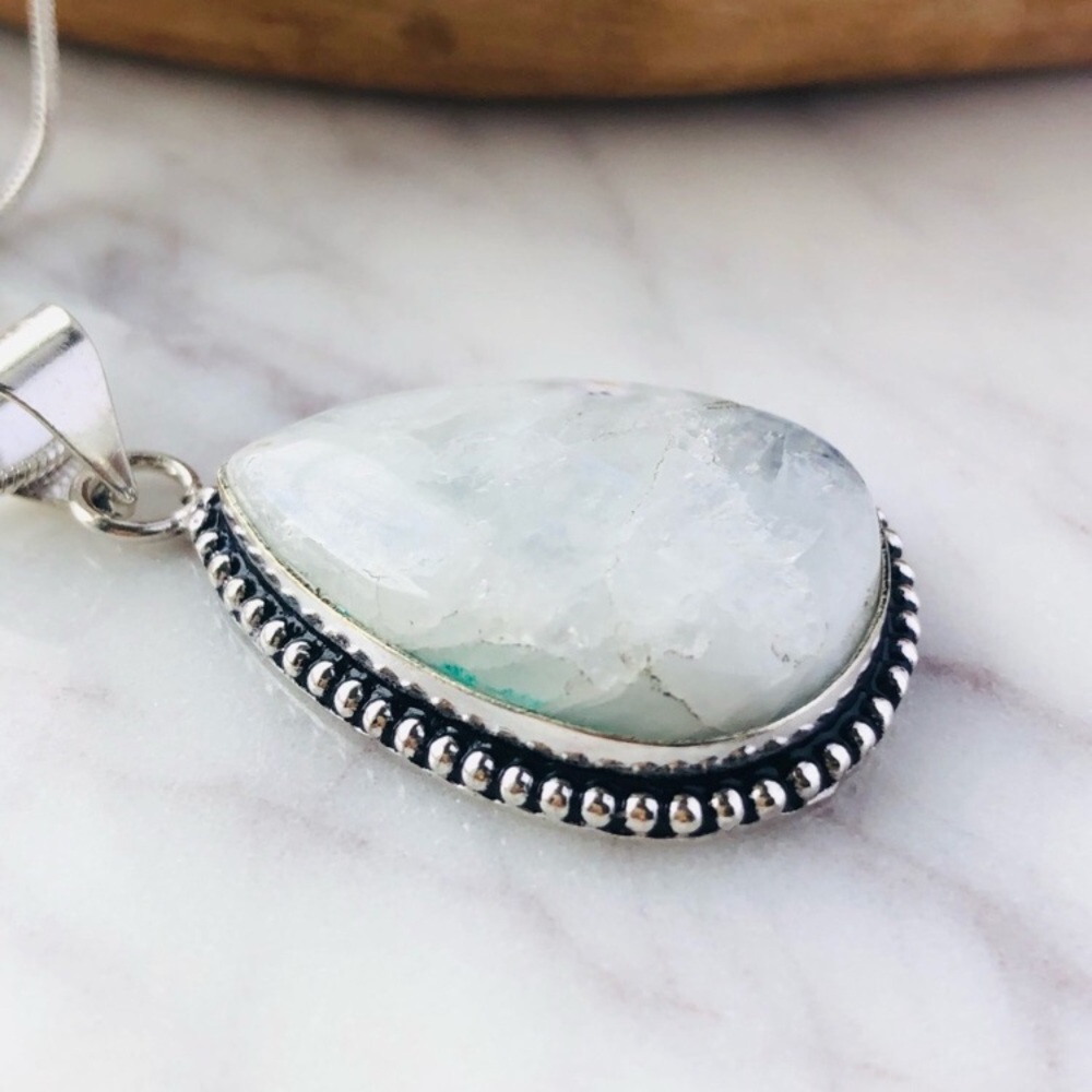 Moonstone Pear Shape Stone Statement Boho Necklace - image 7